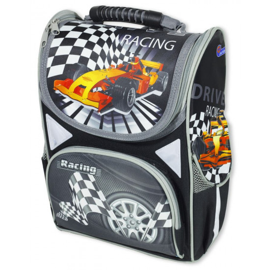 Рюкзак коробка "Racing car" 34x26x14.5cm 3 отд-я, ортоп., светоот/ (1814SM)
