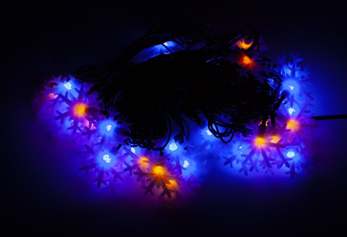 Фигурки 40 LED, "СНЕЖИНКА БОЛЬШАЯ", 7м + переходник, желто-синий (1611-62)