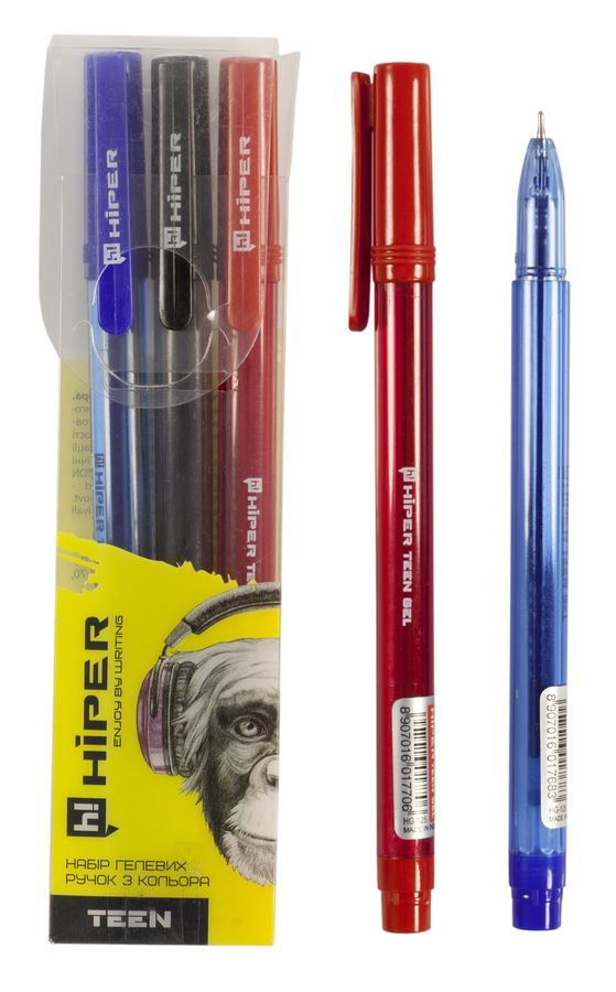 Набір ручок гелевих Hiper Teen Gel HG-125/3, 0,6мм, червона, синя та чорна Hiper (HG-125/3)