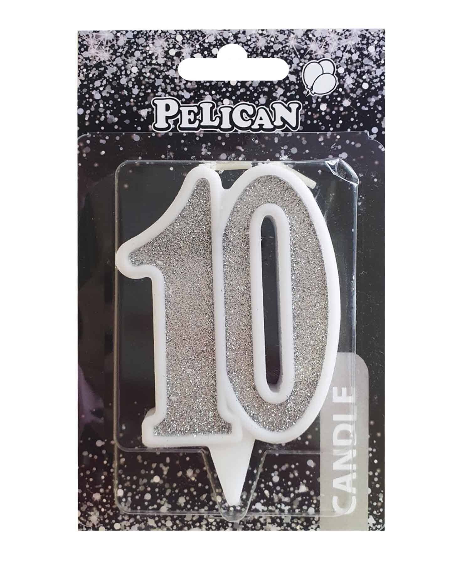 Свеча юбилейная "10" СЕРЕБРО 7 см, TM Pelican Серебряный Pelican (867210)