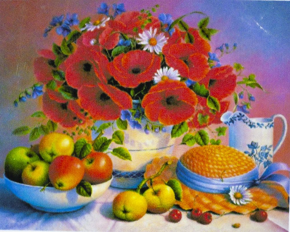 Алмазная мозаика по номерам 30*40см "Маки и яблоки" в рулоне (70549 GB)