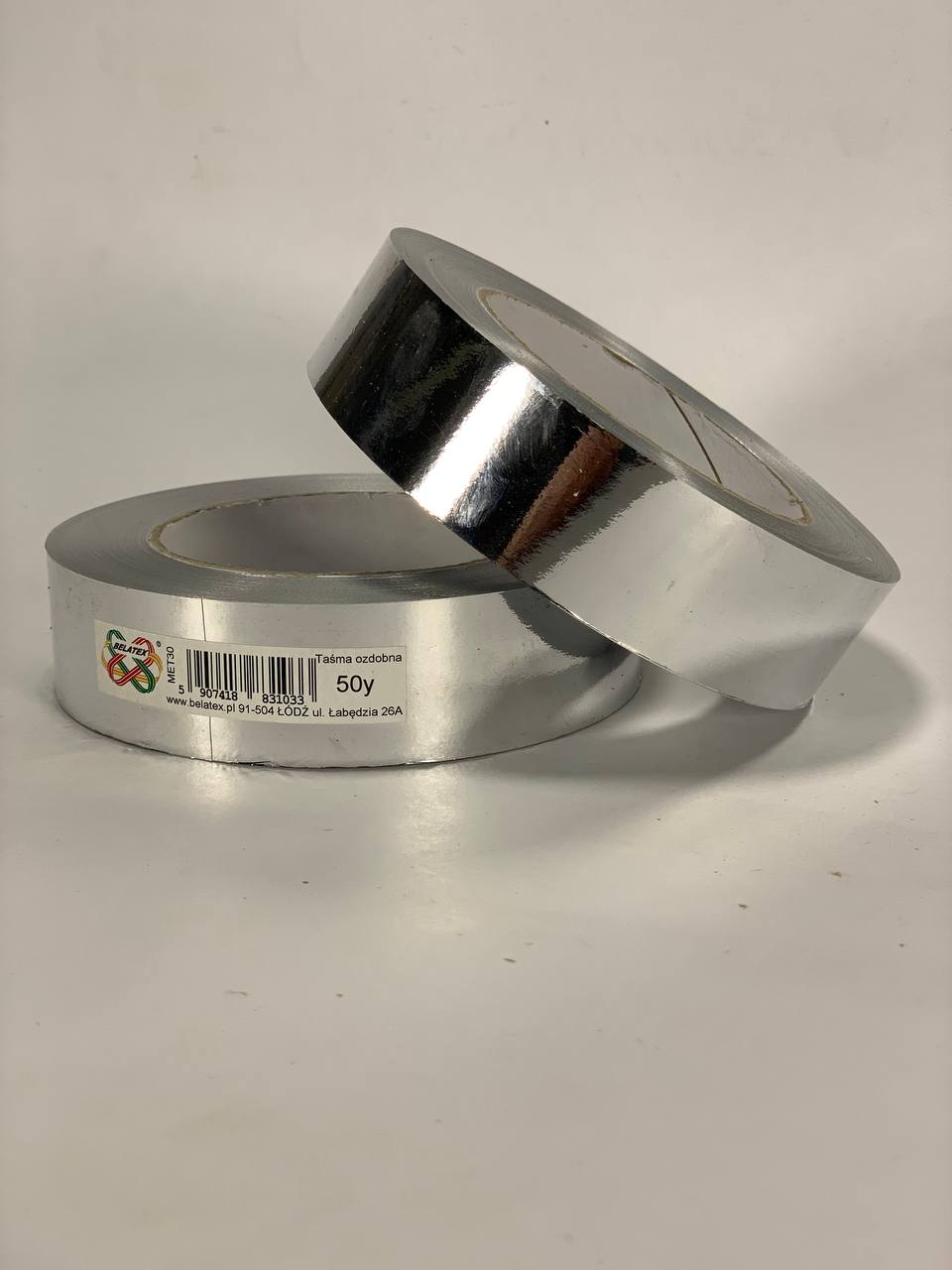 Стрічка пластикова 3см, 50 ярд, срібна металізована , BELATEX (MET30-silver)