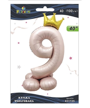Кулька фольгована цифра з короною на підставці "9" рожева Blush 40"(100cm) Pelican Рожевий Pelican (831729)