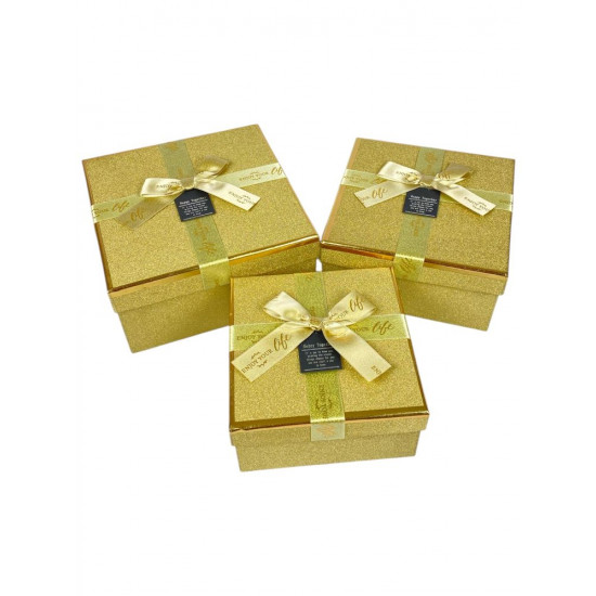 Набор коробок 3 шт квадратные, 19 х 19 х 9,5см с глитером (10238-gold)
