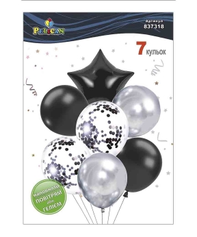 Набір з 7 кульок "Зірка, чорно- срібний мікс з хромом" Pelican (837318)