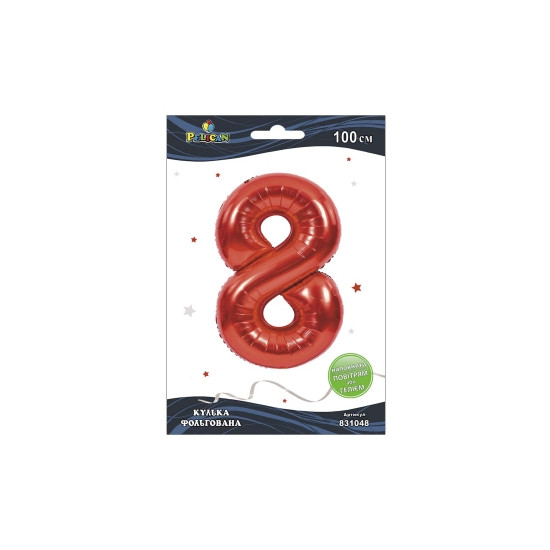 Цифра фольгована Pelican, "8" ЧЕРВОНА 100см Червоний Pelican (831048)