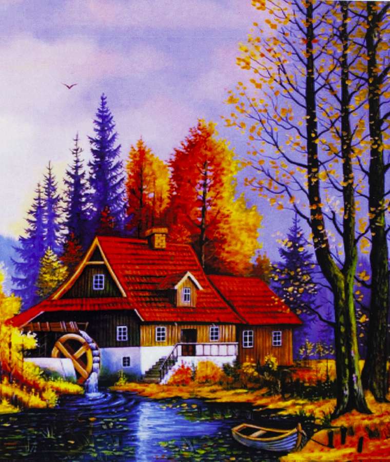 Алмазная мозаика по номерам 40*50см "Домик с мельницей" (74706)