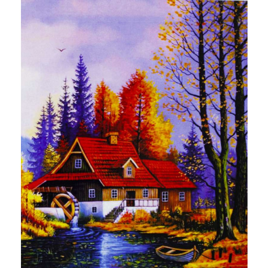 Алмазная мозаика по номерам 40*50см "Домик с мельницей" (74706)