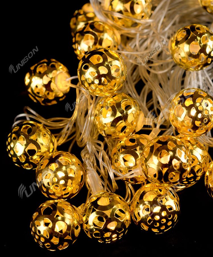 ЗОЛОТО 20 LED, "ШАРИК 9", 5м + переходник, теплый белый (1665-07)