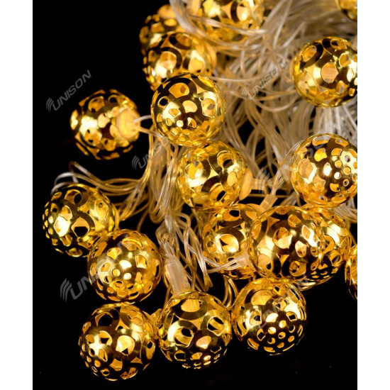 ЗОЛОТО 20 LED, "ШАРИК 9", 5м + переходник, теплый белый (1665-07)