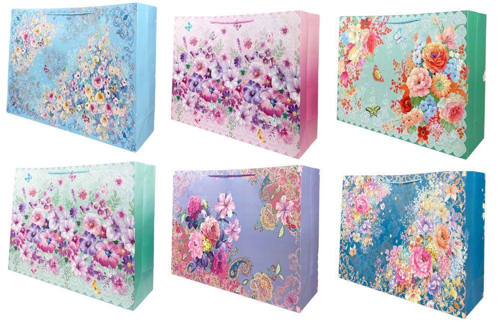 Пакет подарунковий "Квіти" , 210 г, 59 x 44 x 17cm, 4 дизайни (YM 8009-HLX/ YM-H-896-XL-)
