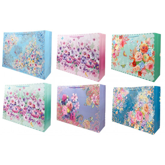 Пакет подарунковий "Квіти" , 210 г, 59 x 44 x 17cm, 4 дизайни (YM 8009-HLX/ YM-H-896-XL-)