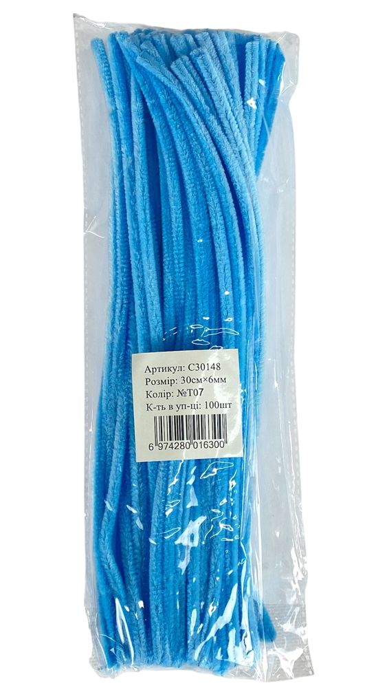 Синельная проволока, 300 х 6мм,  голубой, 100 шт (C30148 blue-T07)