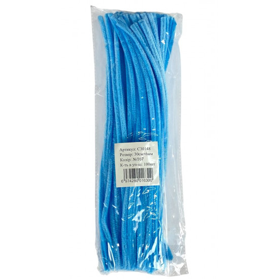 Синельная проволока, 300 х 6мм,  голубой, 100 шт (C30148 blue-T07)