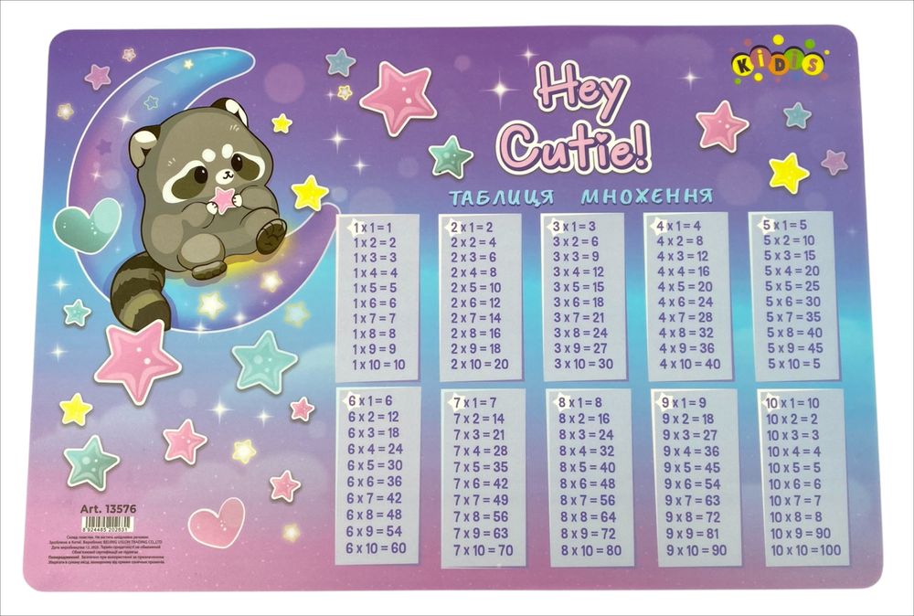 Настольная подложка Kidis Raccoon Таблица умножения 42,5см х 29см (13576)