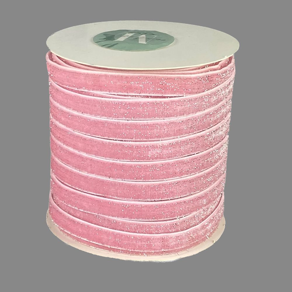 Бархатная лента  блестящая 1,0 см х 50 ярдов (D16710- pink)
