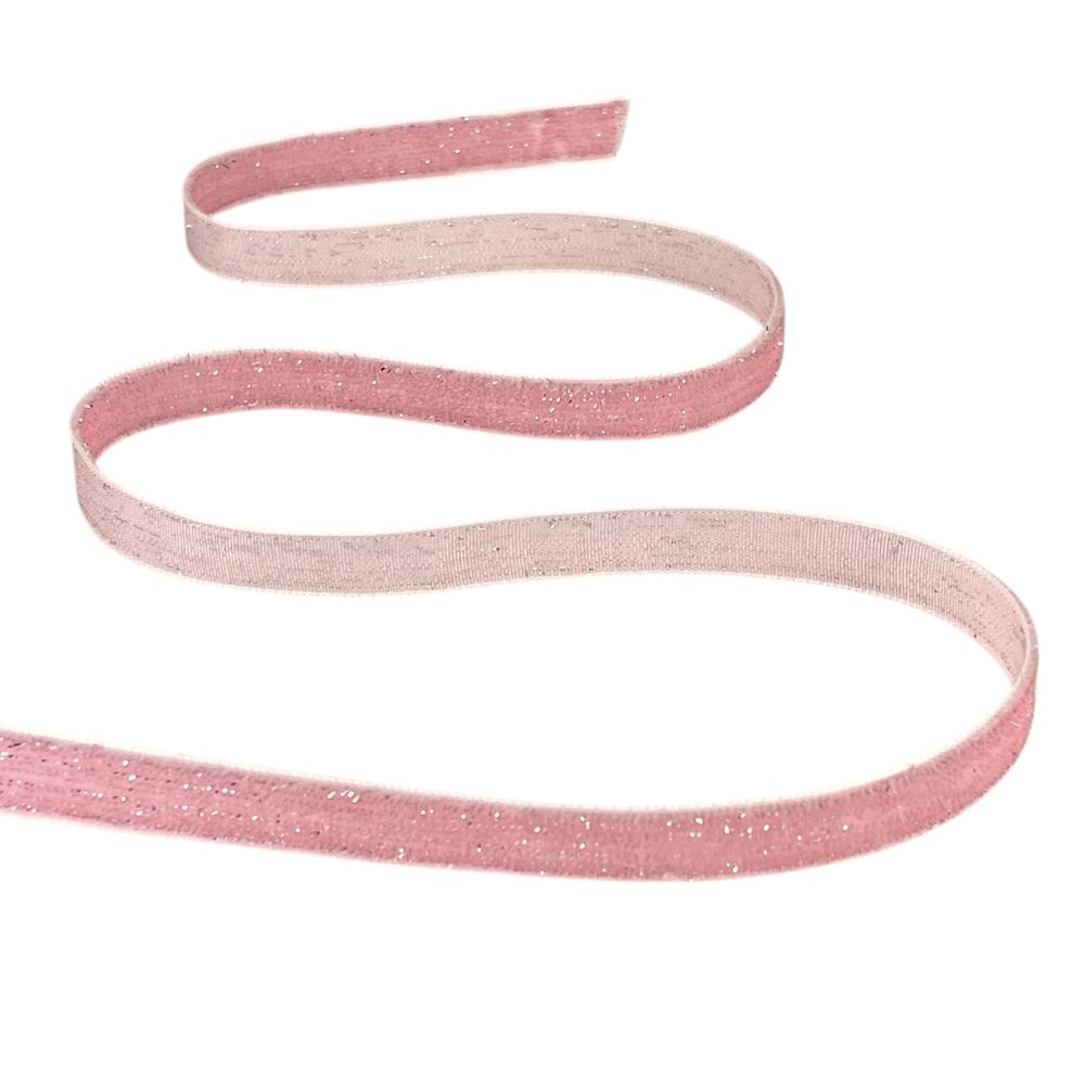 Бархатная лента  блестящая 1,0 см х 50 ярдов (D16710- pink)