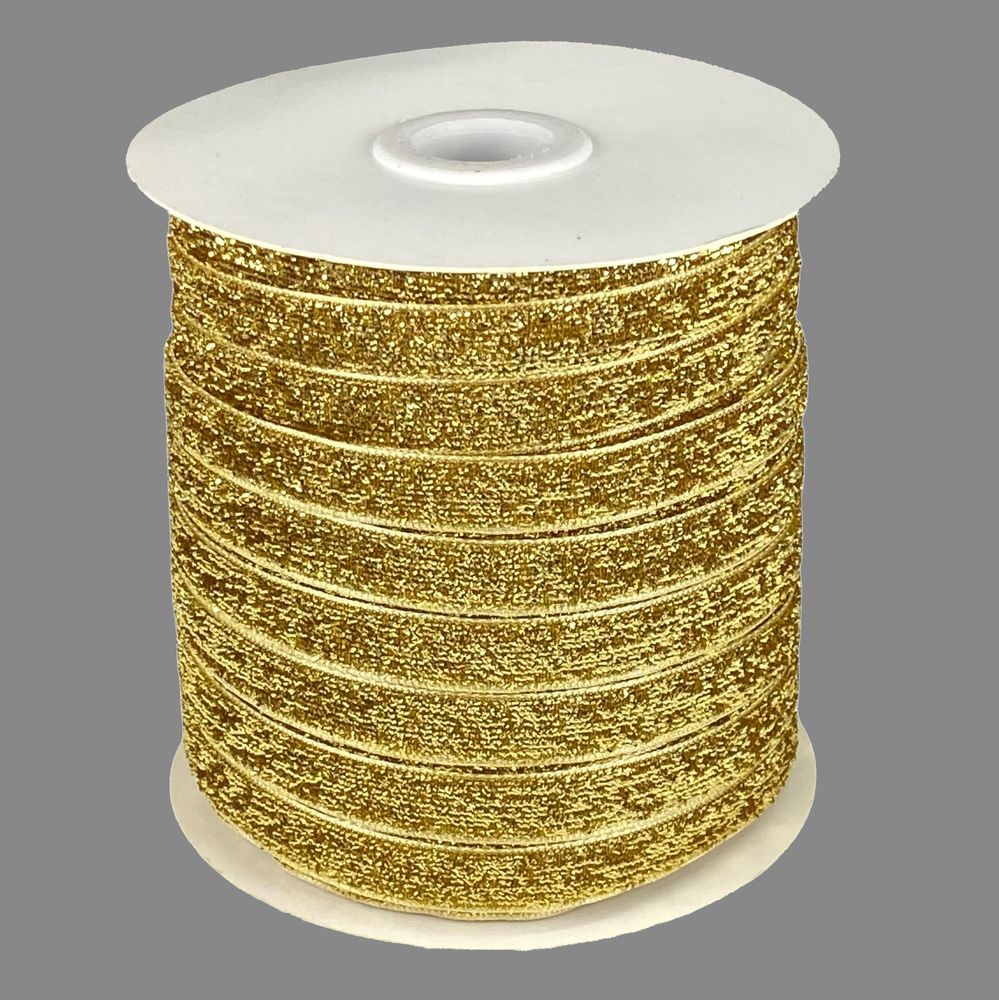 Оксамитова стрічка з люрексом 1,0 см х 50 ярдів (D00710- gold)