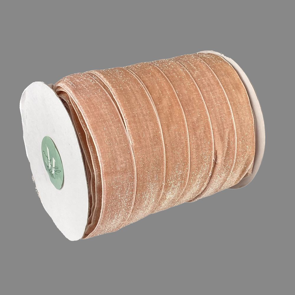 Оксамитова стрічка блискуча 2,5 см х 50 ярдів (D16725- peach)