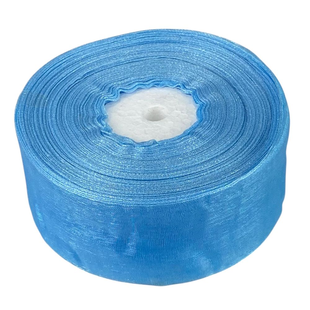 Лента с органзы  голубая  4,0 см х  50 ярдов (D02040-065)