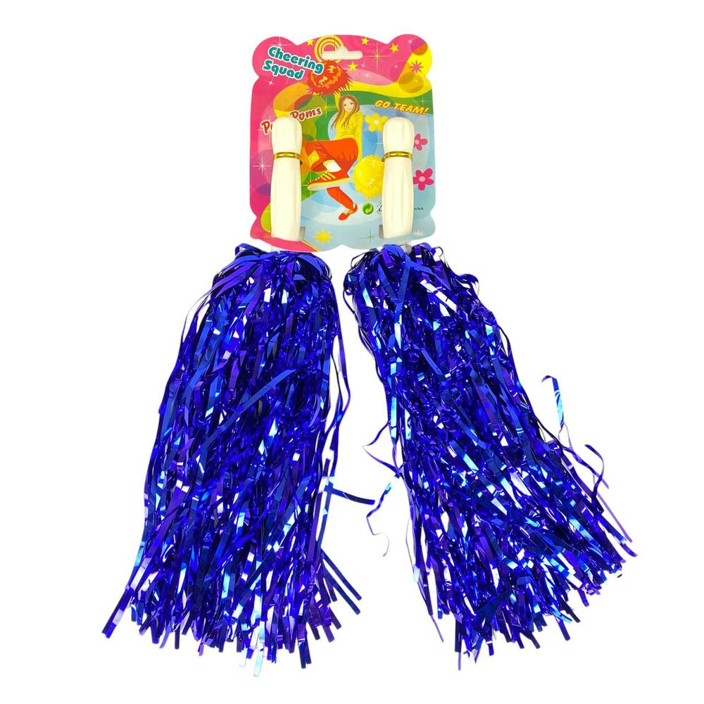 Помпоны для черлидинга и танцев синие 2 шт, с ручкой (0815-100 dark blue)