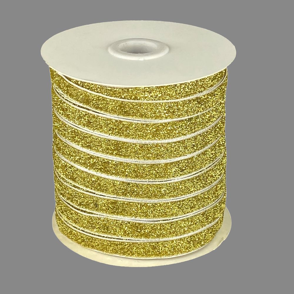 Оксамитова стрічка з люрексом 1,0 см х 50 ярдів (D00710- light gold)