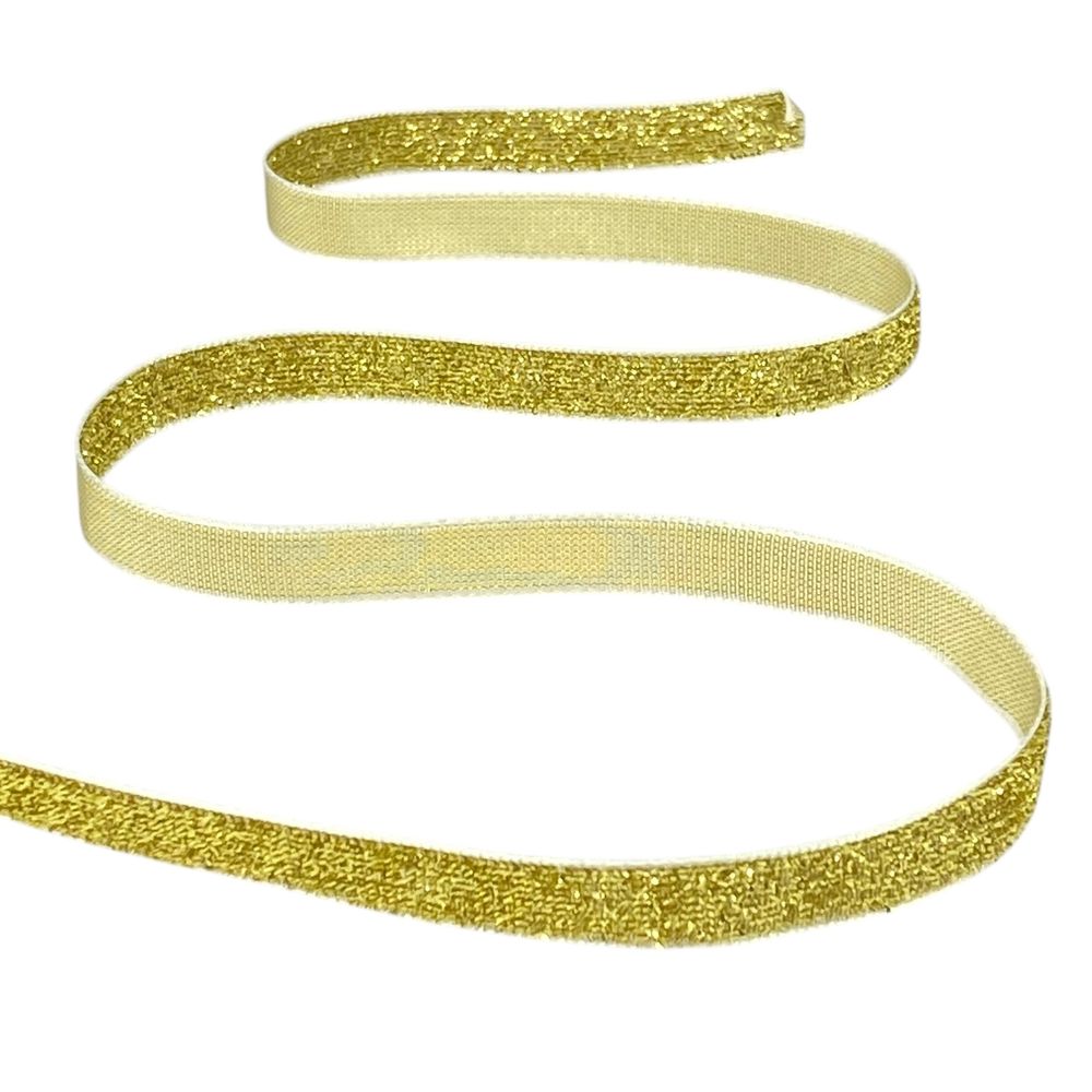 Оксамитова стрічка з люрексом 1,0 см х 50 ярдів (D00710- light gold)