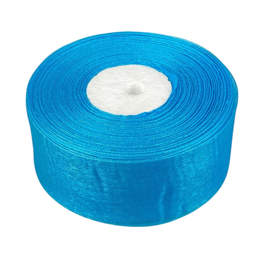 Лента с органзы  голубая 4,0 см х  50 ярдов (D02040-047)