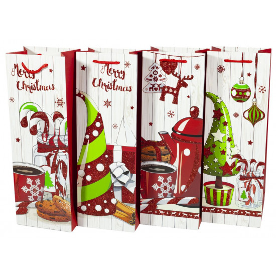 Подарочные пакеты новогодние под бутылку 12.8*36*8.4см, Unison, 253JD Unison (253JD)