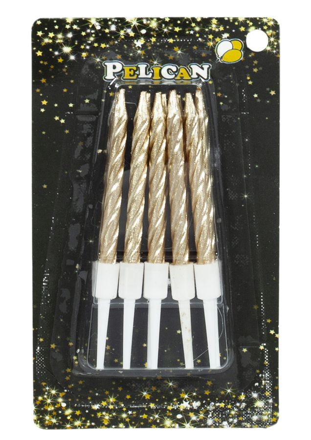 Набор свечей для торта "СПИРАЛЬНЫЕ 5 см", золото 10шт / уп Золотой Pelican (868131)