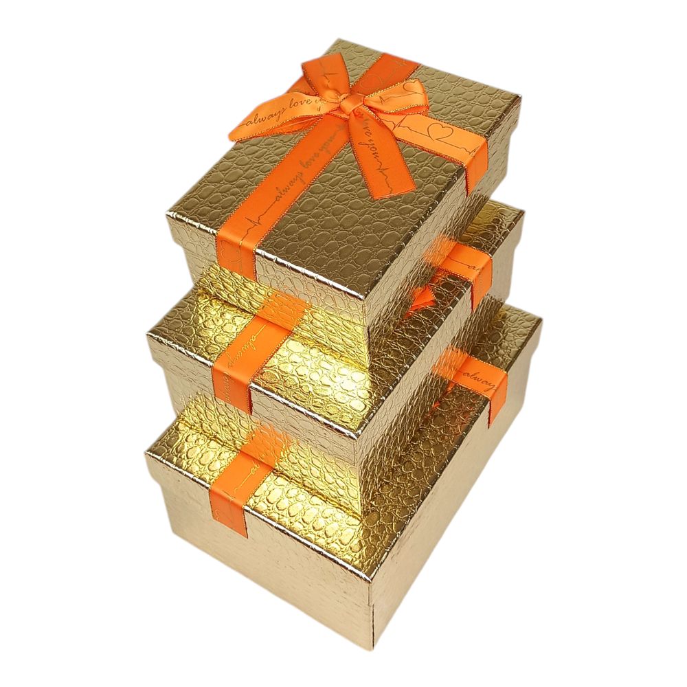 Набір коробок 3 шт прямокутні, 23 х 16 х 9,5см Крокодил (10234-gold)