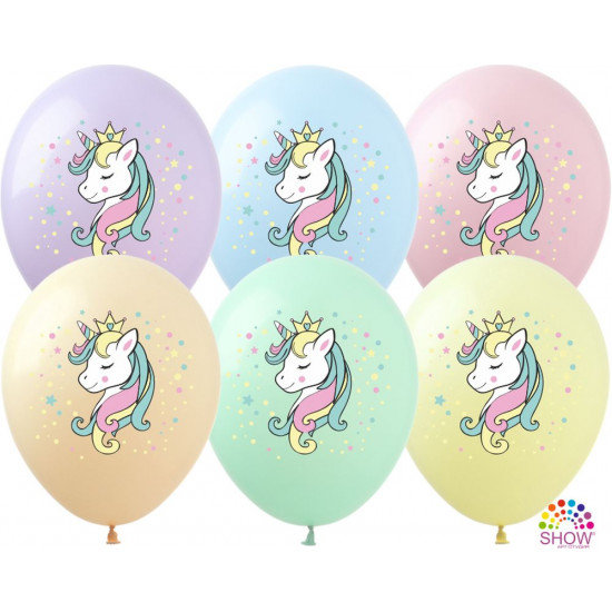Шарики  12" (30см) "Единорог" 1-стр 10шт Разноцветный Pelican (828542)