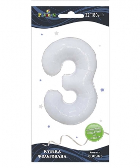 Цифра фольгированная  "3" белая 32"(80cm) Pelican (830963)