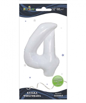 Цифра фольгированная  "4" белая 32"(80cm) Pelican (830964)