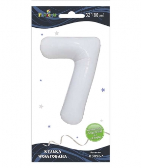 Цифра фольгированная  "7" белая 32"(80cm) Pelican (830967)