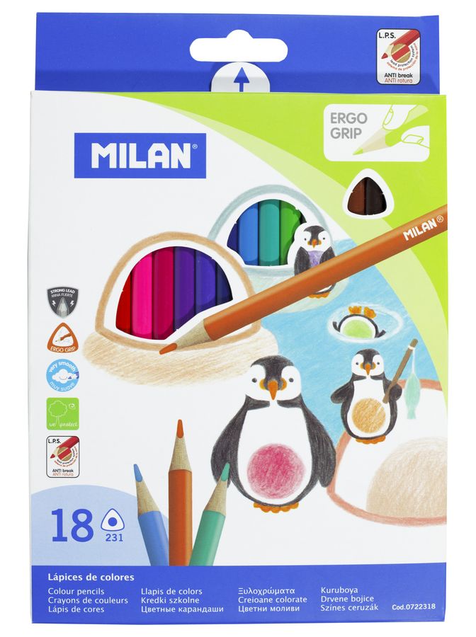 Набір кольорових олівців трикутних 0722318R ТМ "MILAN" 18шт., D2,9mm (0722318R)