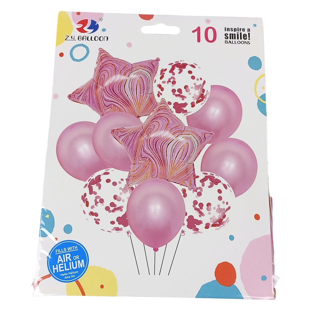 Набір з 10 кульок, "Зірка мармур" рожевий (2065-10 pink)