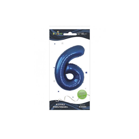 Цифра фольгированная  "6" индиго 32"(80cm) Pelican (830986)