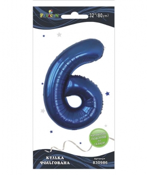 Цифра фольгированная  "6" индиго 32"(80cm) Pelican (830986)