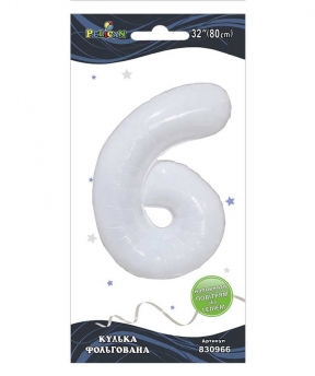 Цифра фольгована  "6" біла  32"(80cm)  Pelican 1шт (830966)