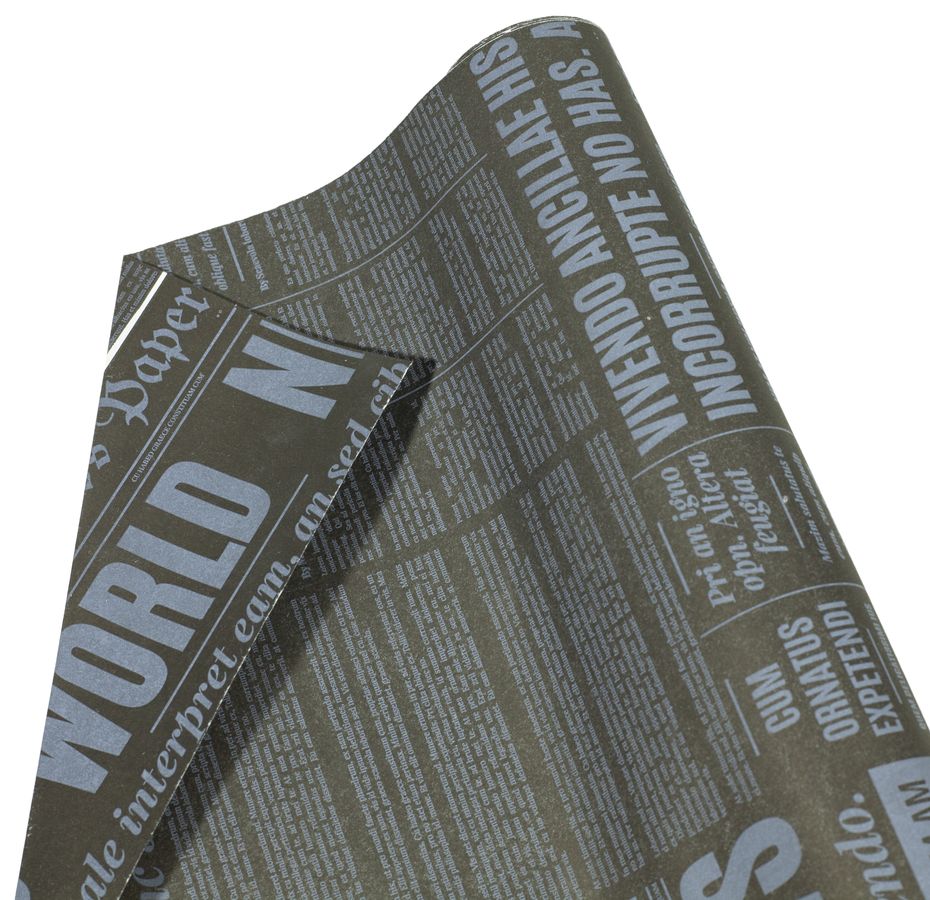 Крафт-папір подарунковий двосторонній, OLD WORLD NEWS на чорному , 75г. 8м (PCD-9)