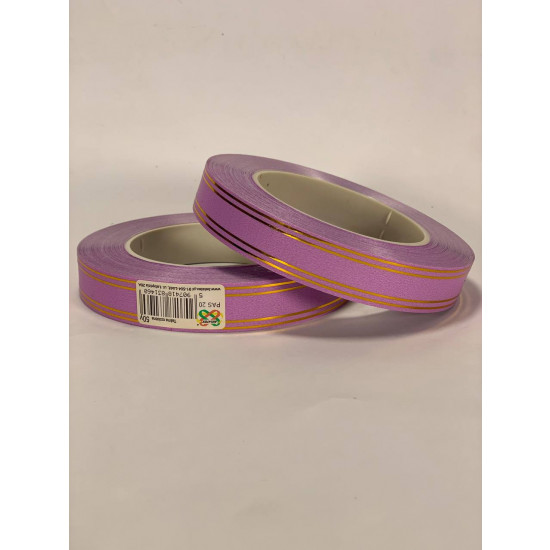 Стрічка пластикова 2см, 50 ярд, бузкова + 2 золоті смужки (PAS20 -2 lilac)