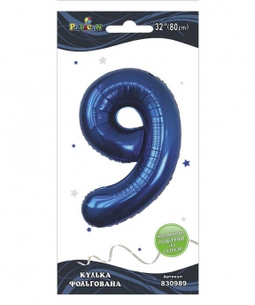 Цифра фольгированная  "9" индиго 32"(80cm) Pelican (830989)