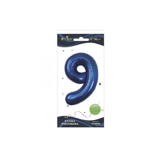 Цифра фольгированная  "9" индиго 32"(80cm) Pelican (830989)