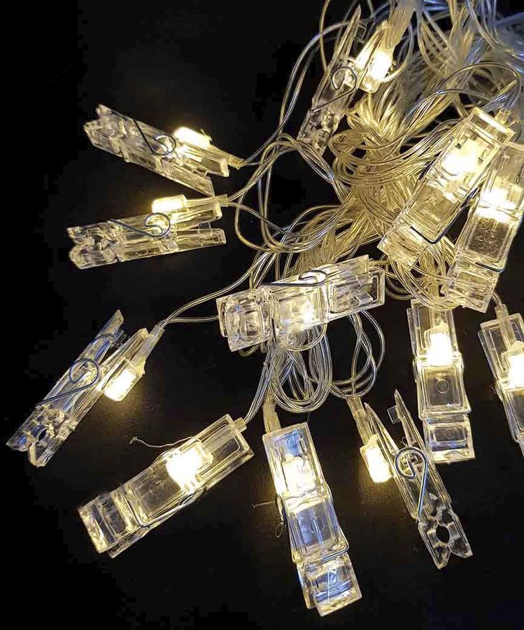 Фігурки  12 LED, "ПРИЩІПКИ", 5м+ перехідник,  теплий білий (1698-10)