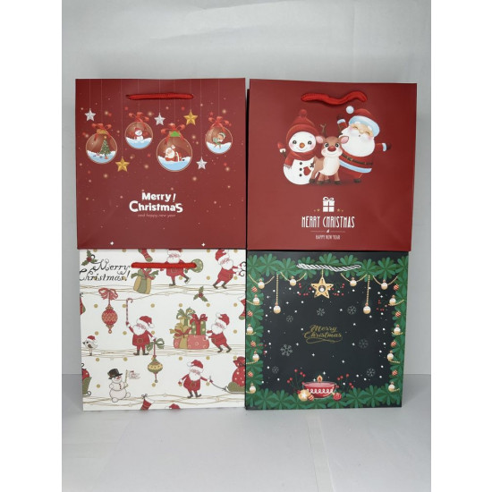 Пакет подарунковий  новорічний, 4 дизайни, 210g , 20 х 20 х 8 см (202008 Merry Christmas-1)