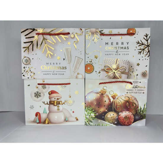 Пакет подарунковий  новорічний, 4 дизайни, 210g , 26 х 32 х 12см (263212 Happy New Year)