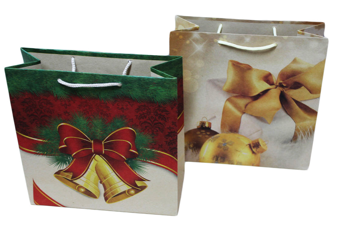 Пакет паперовий - квадрат 24х24х10, крафт з новорічним малюнком 150г. (PVCP242410-5)