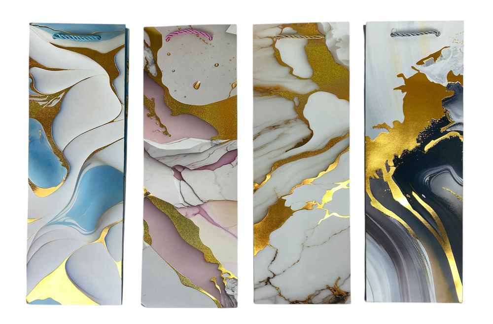 Пакет подарочный под бутылку, фольгированный, 4 дизайна, 210g, 12 x 35 x 10см (7932)