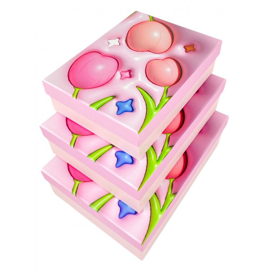 Коробка подарункова  "3D тюльпани" 29 х 21 х 9,5см, набір - 3 шт (1033Y-502L  pink)